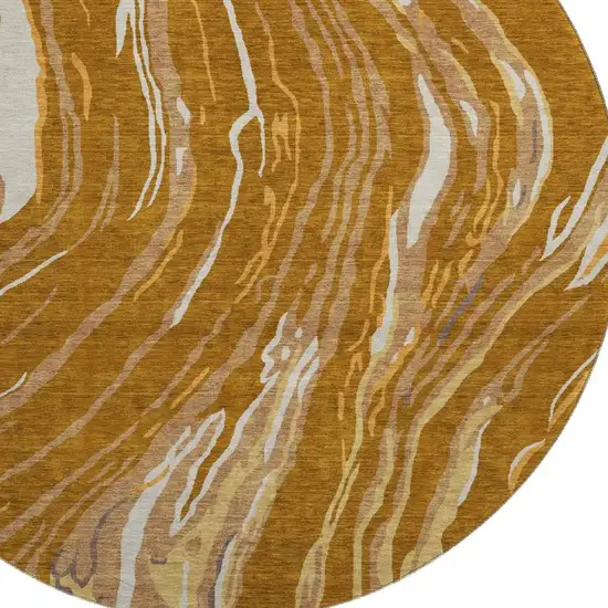 8' Rust Beige And Gray Abstract Washable Round Rug With UV Protection Photo 2