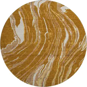 Photo of 8' Rust Beige And Gray Abstract Washable Round Rug With UV Protection