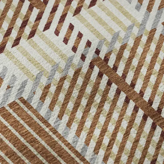 8' Rust Beige And Gray Plaid Washable Round Rug With UV Protection Photo 8