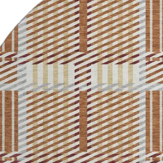 8' Rust Beige And Gray Plaid Washable Round Rug With UV Protection Photo 2