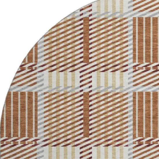 8' Rust Beige And Gray Plaid Washable Round Rug With UV Protection Photo 3