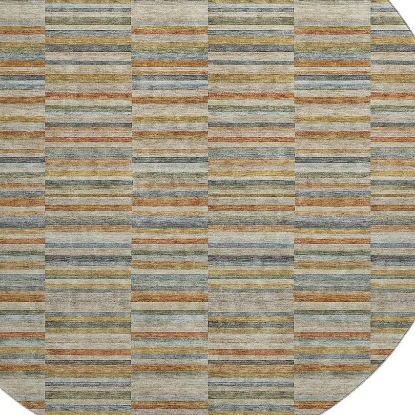 8' Rust Beige And Gray Striped Washable Round Rug With UV Protection Photo 3