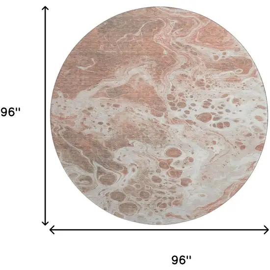 8' Rust Beige And Ivory Abstract Washable Round Rug With UV Protection Photo 9