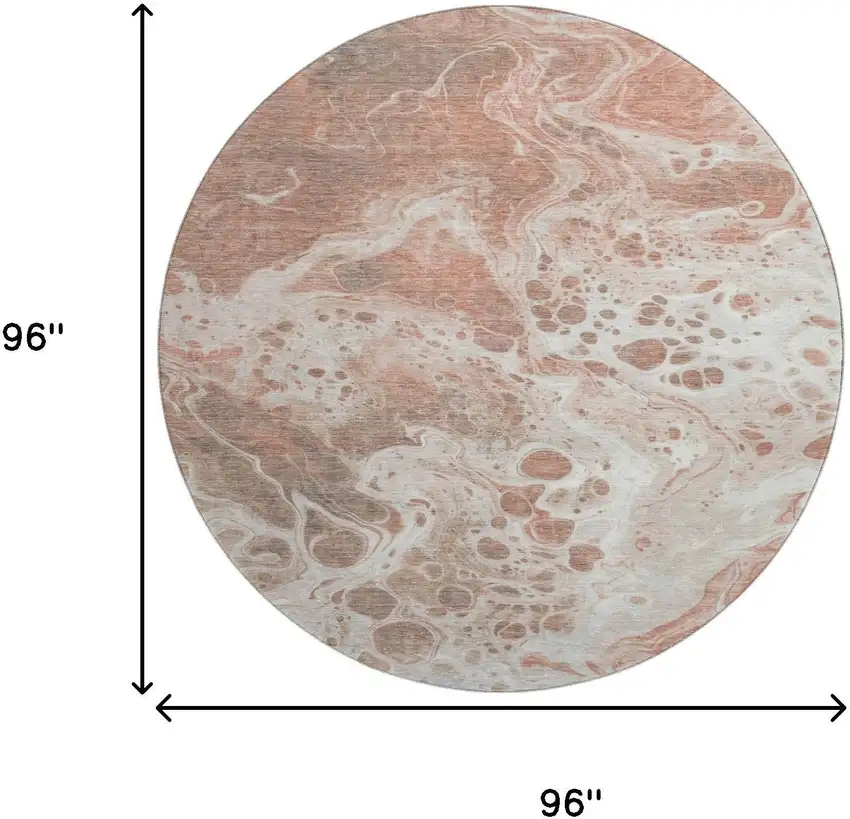 8' Rust Beige And Ivory Abstract Washable Round Rug With UV Protection Photo 9