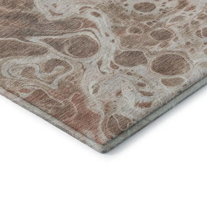 8' Rust Beige And Ivory Abstract Washable Round Rug With UV Protection Photo 6