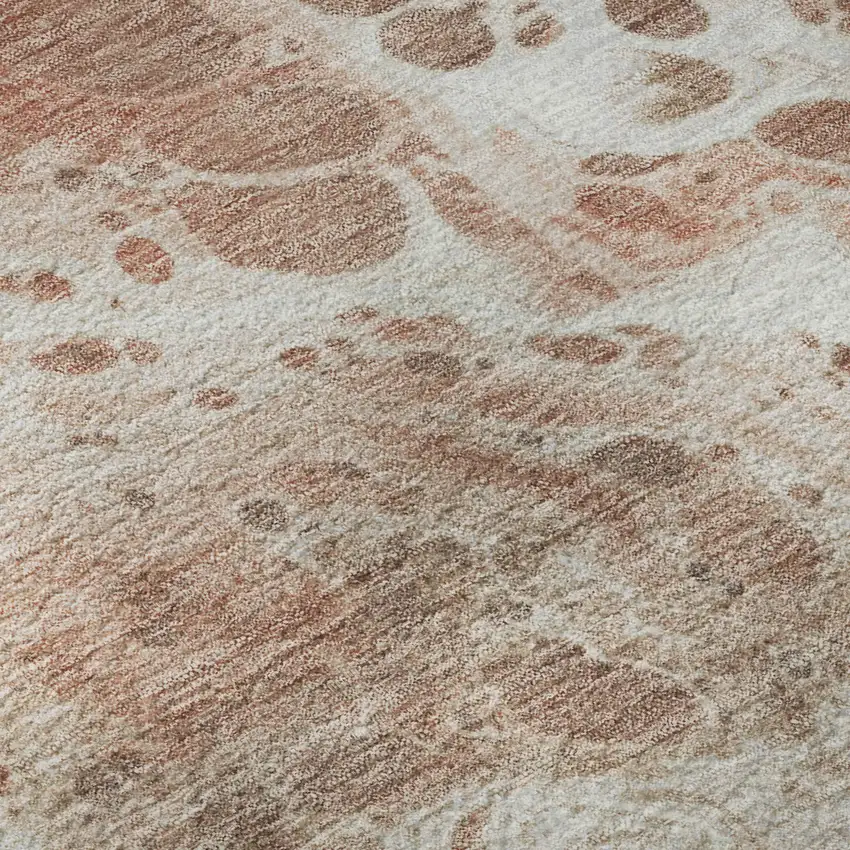 8' Rust Beige And Ivory Abstract Washable Round Rug With UV Protection Photo 8