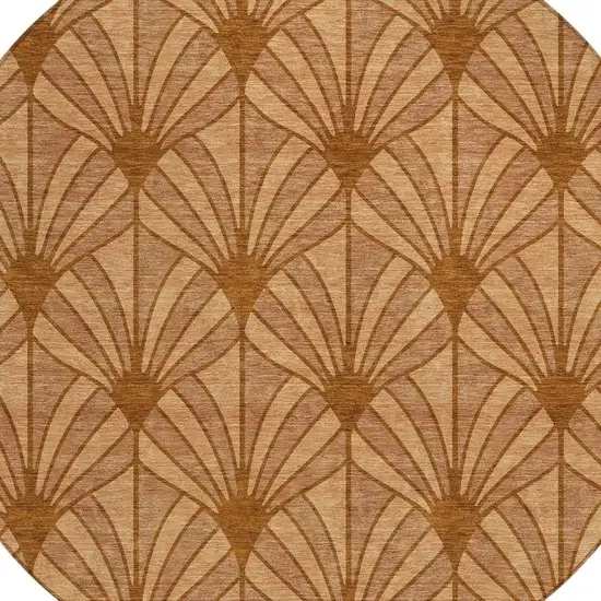 8' Rust Beige And Orange Round Seashell Washable Indoor Outdoor Area Rug Photo 2