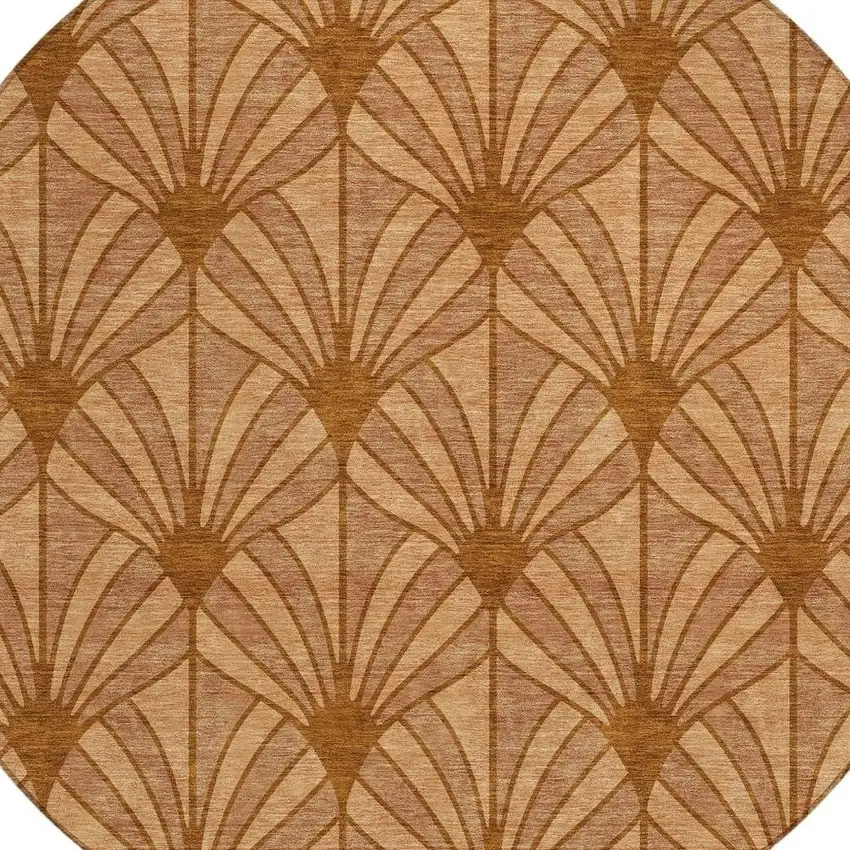 8' Rust Beige And Orange Round Seashell Washable Indoor Outdoor Area Rug Photo 2