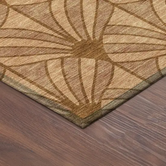 8' Rust Beige And Orange Round Seashell Washable Indoor Outdoor Area Rug Photo 8