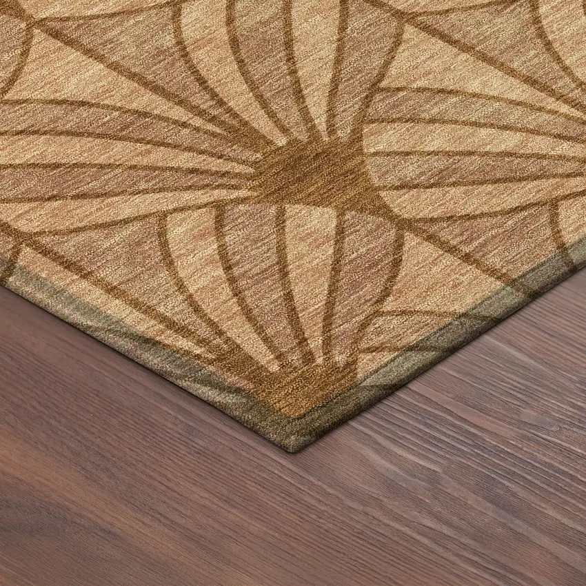 8' Rust Beige And Orange Round Seashell Washable Indoor Outdoor Area Rug Photo 8