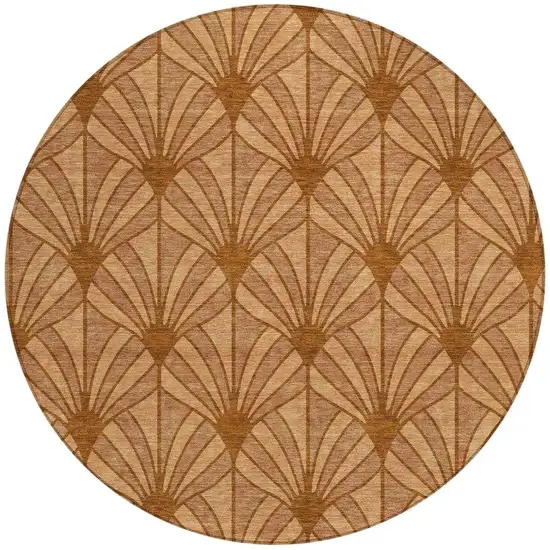 8' Rust Beige And Orange Round Seashell Washable Indoor Outdoor Area Rug Photo 3