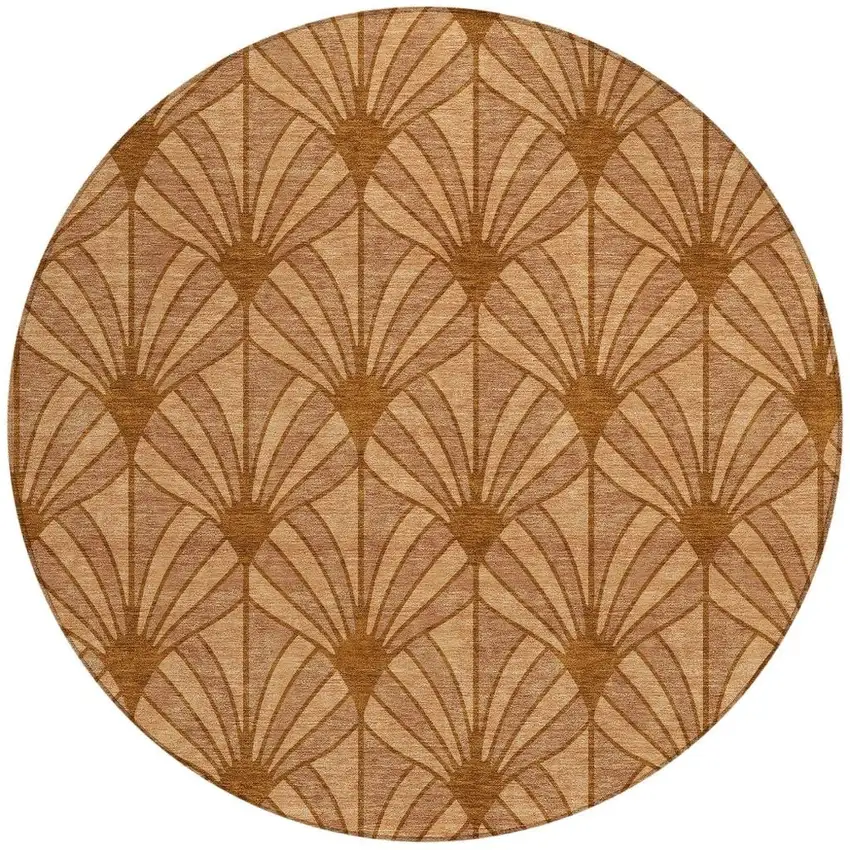 8' Rust Beige And Orange Round Seashell Washable Indoor Outdoor Area Rug Photo 3