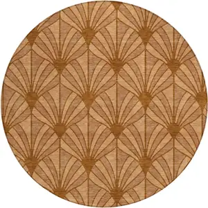 Photo of 8' Rust Beige And Orange Round Seashell Washable Indoor Outdoor Area Rug
