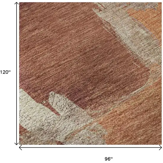 8' Rust Beige And Peach Abstract Washable Area Rug With UV Protection Photo 9