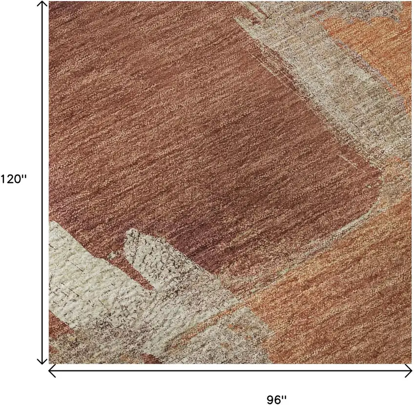 8' Rust Beige And Peach Abstract Washable Area Rug With UV Protection Photo 9