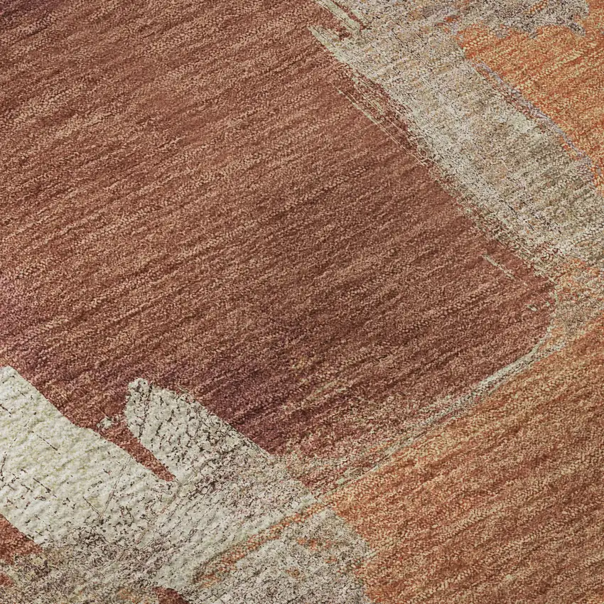 8' Rust Beige And Peach Abstract Washable Area Rug With UV Protection Photo 1