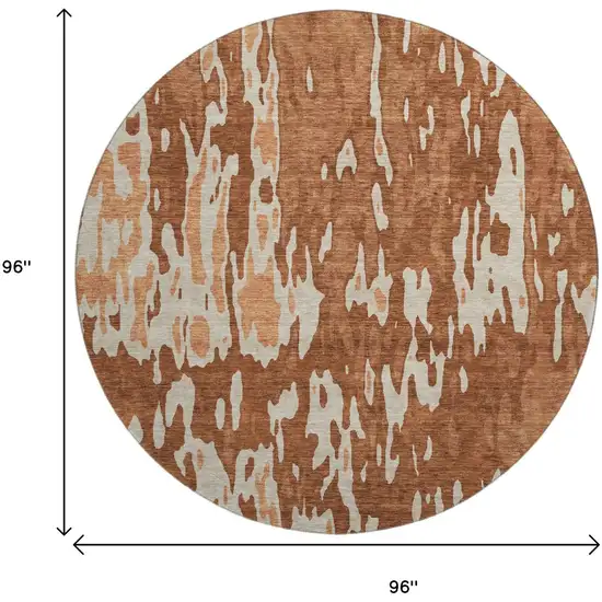 8' Rust Beige And Peach Abstract Washable Round Rug With UV Protection Photo 9