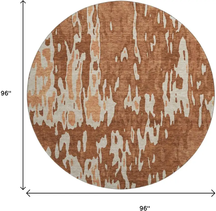 8' Rust Beige And Peach Abstract Washable Round Rug With UV Protection Photo 9