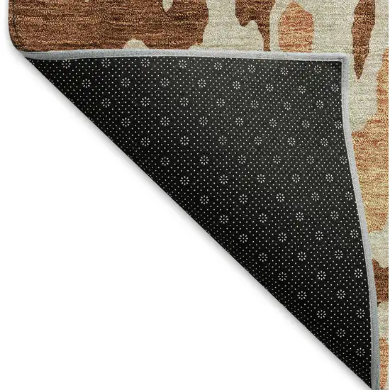 8' Rust Beige And Peach Abstract Washable Round Rug With UV Protection Photo 5