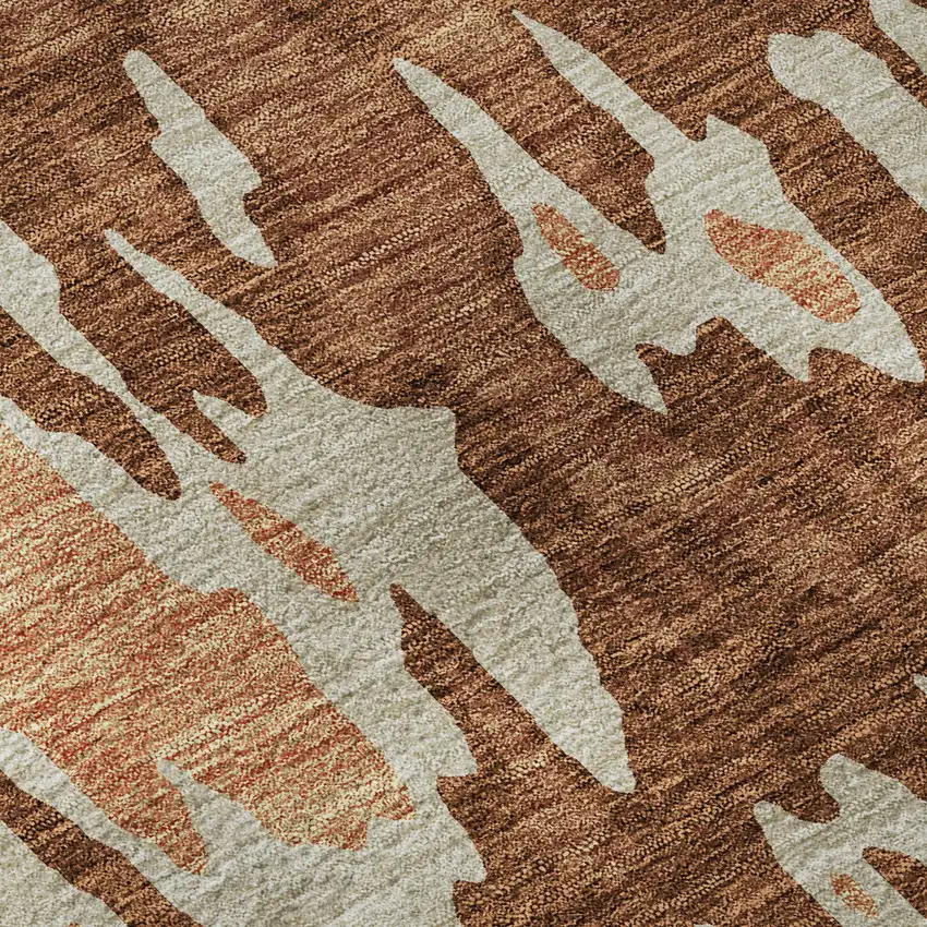 8' Rust Beige And Peach Abstract Washable Round Rug With UV Protection Photo 8