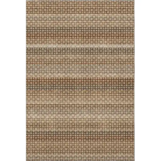 8' Rust Beige And Taupe Striped Washable Area Rug With UV Protection Photo 3