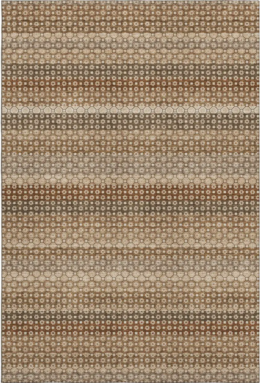 8' Rust Beige And Taupe Striped Washable Area Rug With UV Protection Photo 1