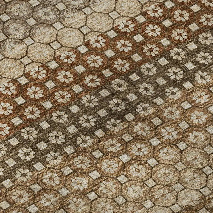 8' Rust Beige And Taupe Striped Washable Area Rug With UV Protection Photo 9