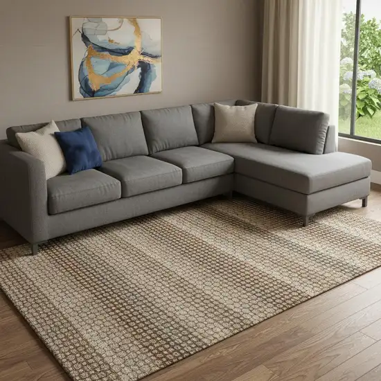 8' Rust Beige And Taupe Striped Washable Area Rug With UV Protection Photo 2