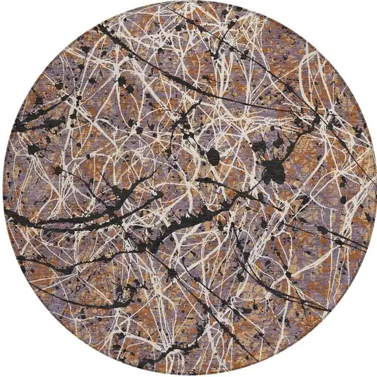 8' Rust Black And Ivory Round Abstract Washable Indoor Outdoor Area Rug Photo 3