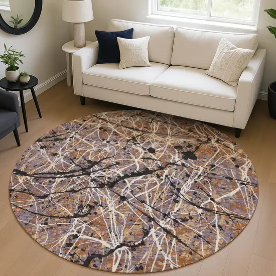8' Rust Black And Ivory Round Abstract Washable Indoor Outdoor Area Rug Photo 5