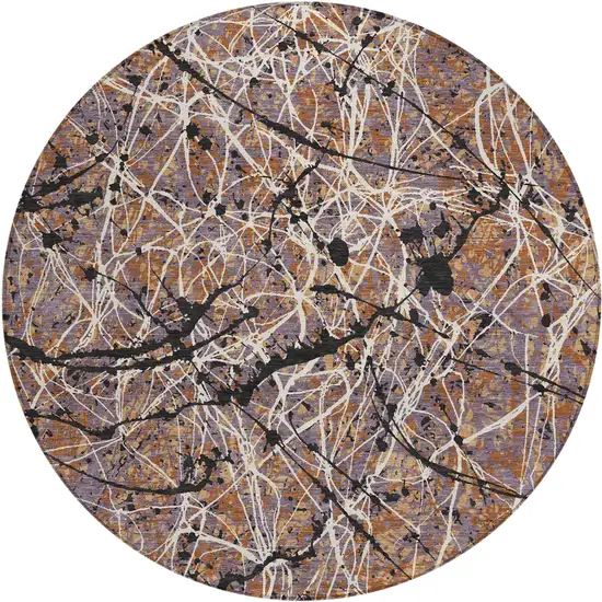 8' Rust Black And Ivory Round Abstract Washable Indoor Outdoor Area Rug Photo 1