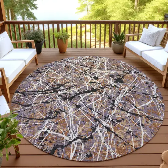 8' Rust Black And Ivory Round Abstract Washable Indoor Outdoor Area Rug Photo 4