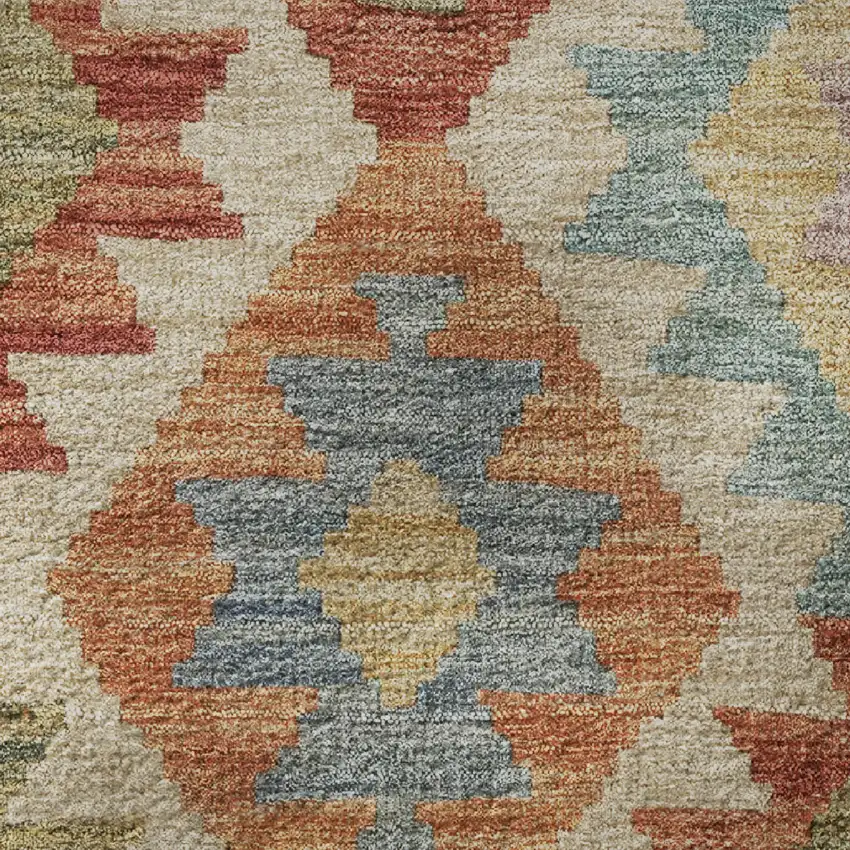 8' Rust Blue And Beige Tribal Washable Round Rug With UV Protection Photo 9