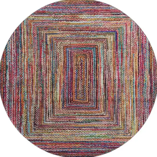 8' Rust Blue And Gold Geometric Washable Round Rug With UV Protection Photo 3