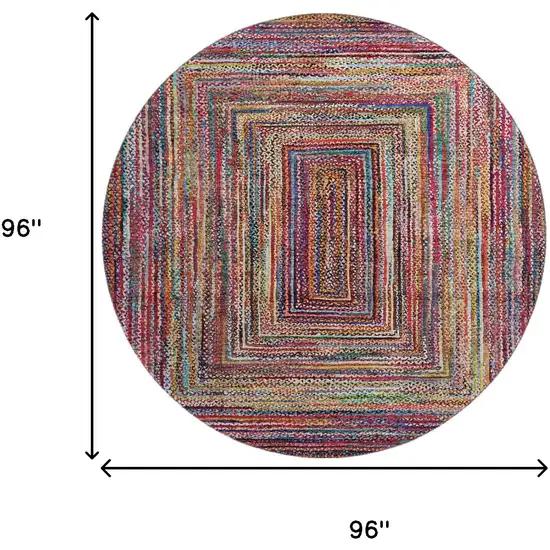 8' Rust Blue And Gold Geometric Washable Round Rug With UV Protection Photo 9