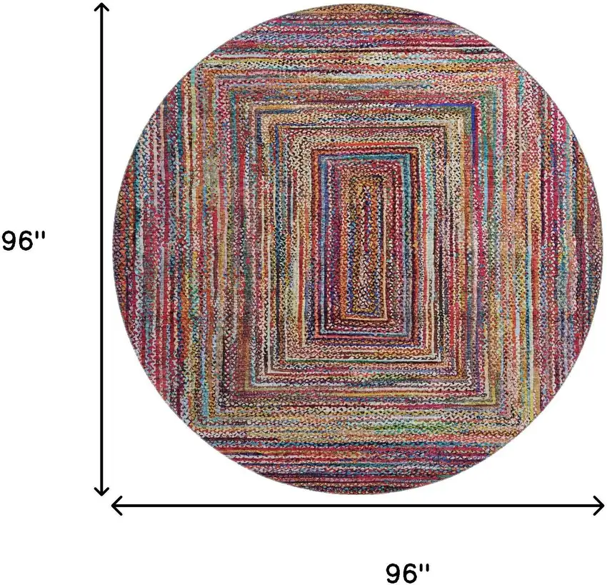 8' Rust Blue And Gold Geometric Washable Round Rug With UV Protection Photo 9