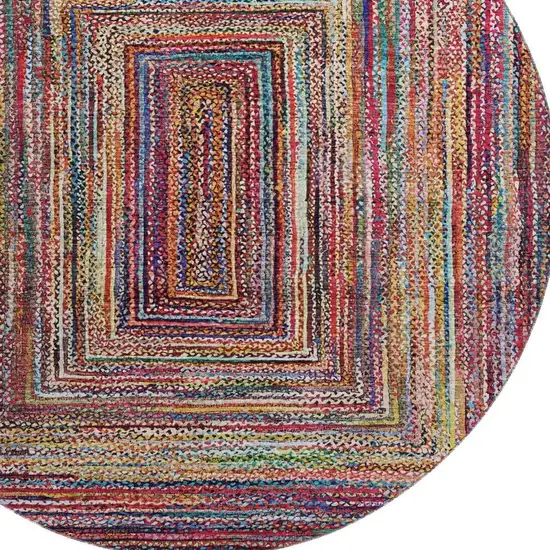 8' Rust Blue And Gold Geometric Washable Round Rug With UV Protection Photo 2