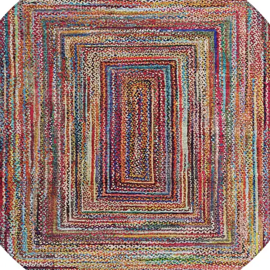 8' Rust Blue And Gold Round Geometric Washable Indoor Outdoor Area Rug Photo 7