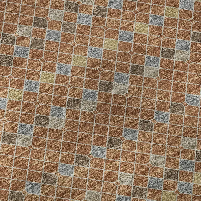 8' Rust Blue And Gold Striped Washable Area Rug With UV Protection Photo 9