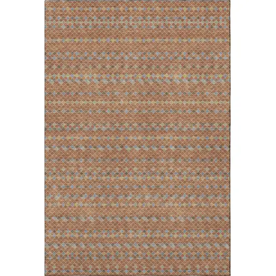 8' Rust Blue And Gold Striped Washable Area Rug With UV Protection Photo 3