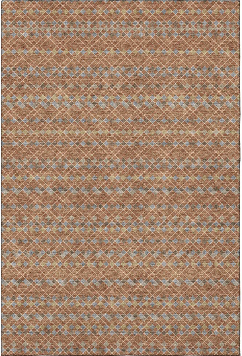 8' Rust Blue And Gold Striped Washable Area Rug With UV Protection Photo 3