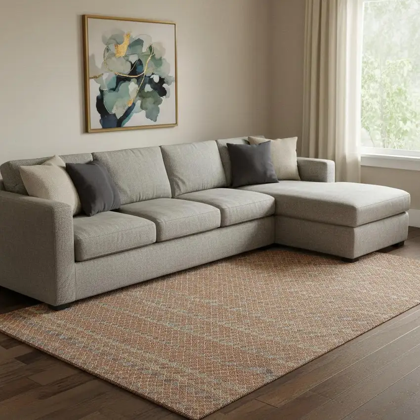 8' Rust Blue And Gold Striped Washable Area Rug With UV Protection Photo 2