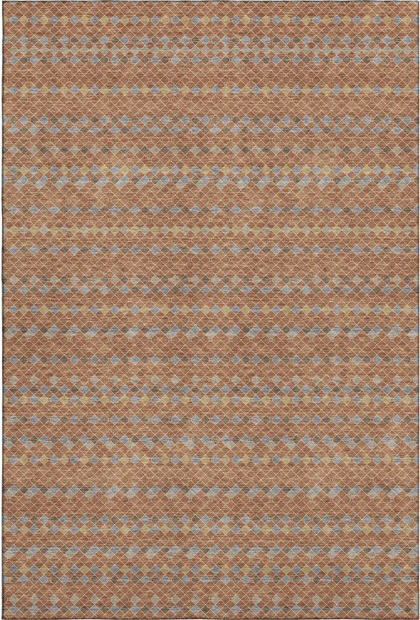 8' Rust Blue And Gold Striped Washable Area Rug With UV Protection Photo 1