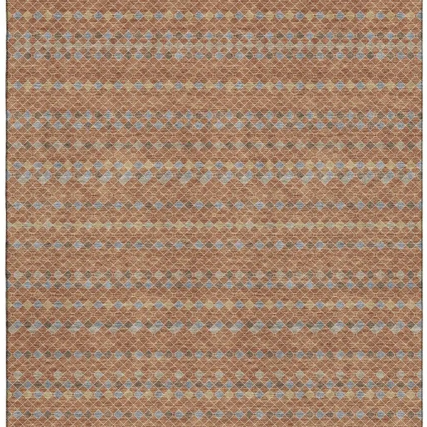 8' Rust Blue And Gold Striped Washable Area Rug With UV Protection Photo 2