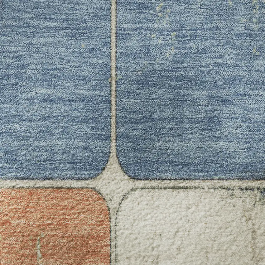 8' Rust Blue And Ivory Geometric Washable Round Rug With UV Protection Photo 9