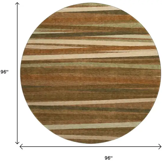 8' Rust Brown And Copper Striped Washable Round Rug With UV Protection Photo 9