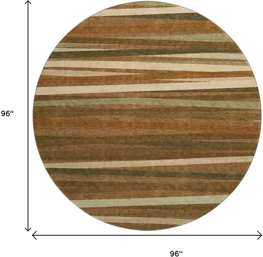 8' Rust Brown And Copper Striped Washable Round Rug With UV Protection Photo 9