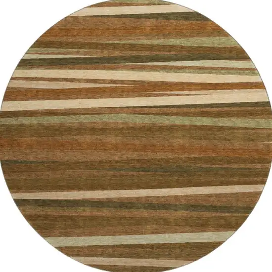 8' Rust Brown And Copper Striped Washable Round Rug With UV Protection Photo 3
