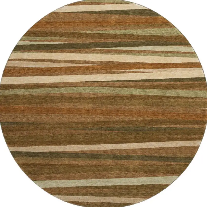 8' Rust Brown And Copper Striped Washable Round Rug With UV Protection Photo 3
