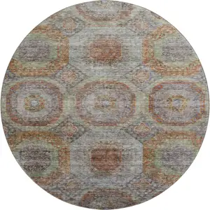 Photo of 8' Rust Charcoal And Beige Geometric Washable Round Rug With UV Protection